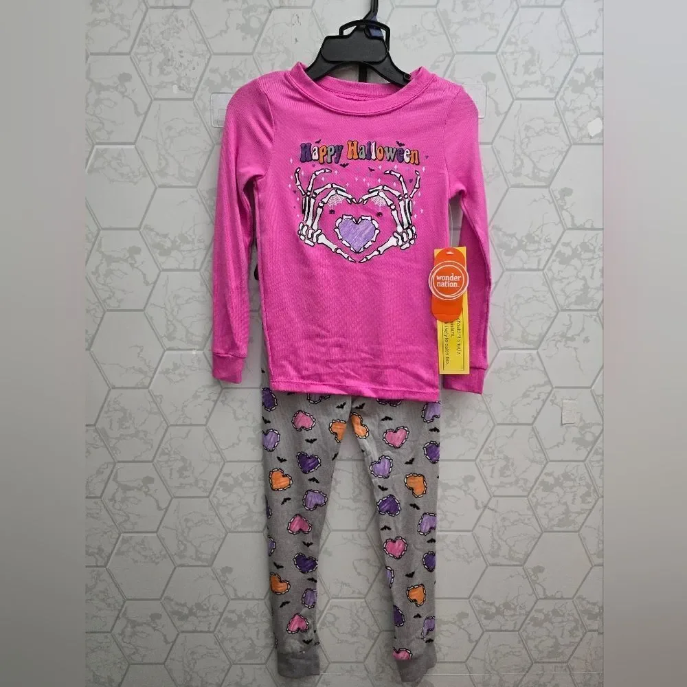Wonder Nation Girls Halloween Tight Fit Long Sleeve 2 pc Pajama Set.